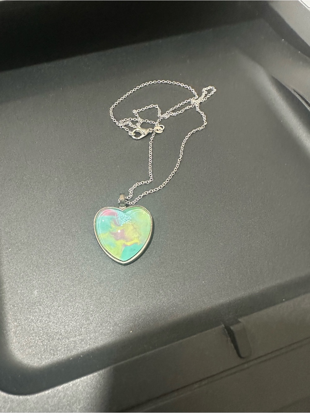 Iridescent Green Heart Pendant Necklace - Sterling-Tone Chain